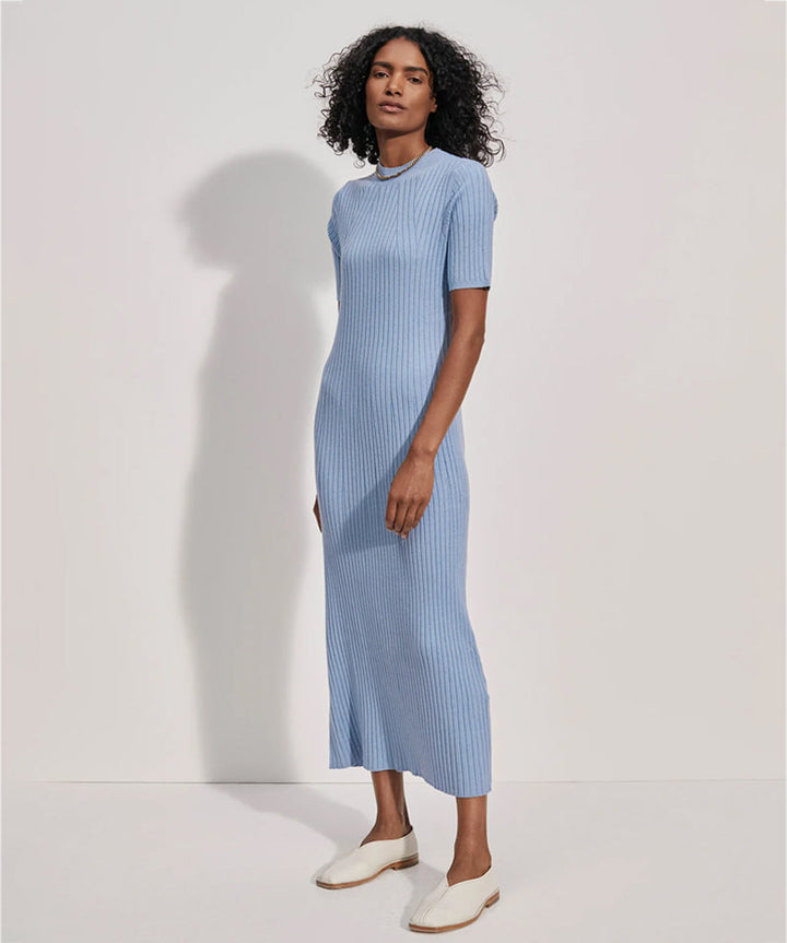 VARLEY Maeve Rib Knit Midi Dress - Ashley Blue