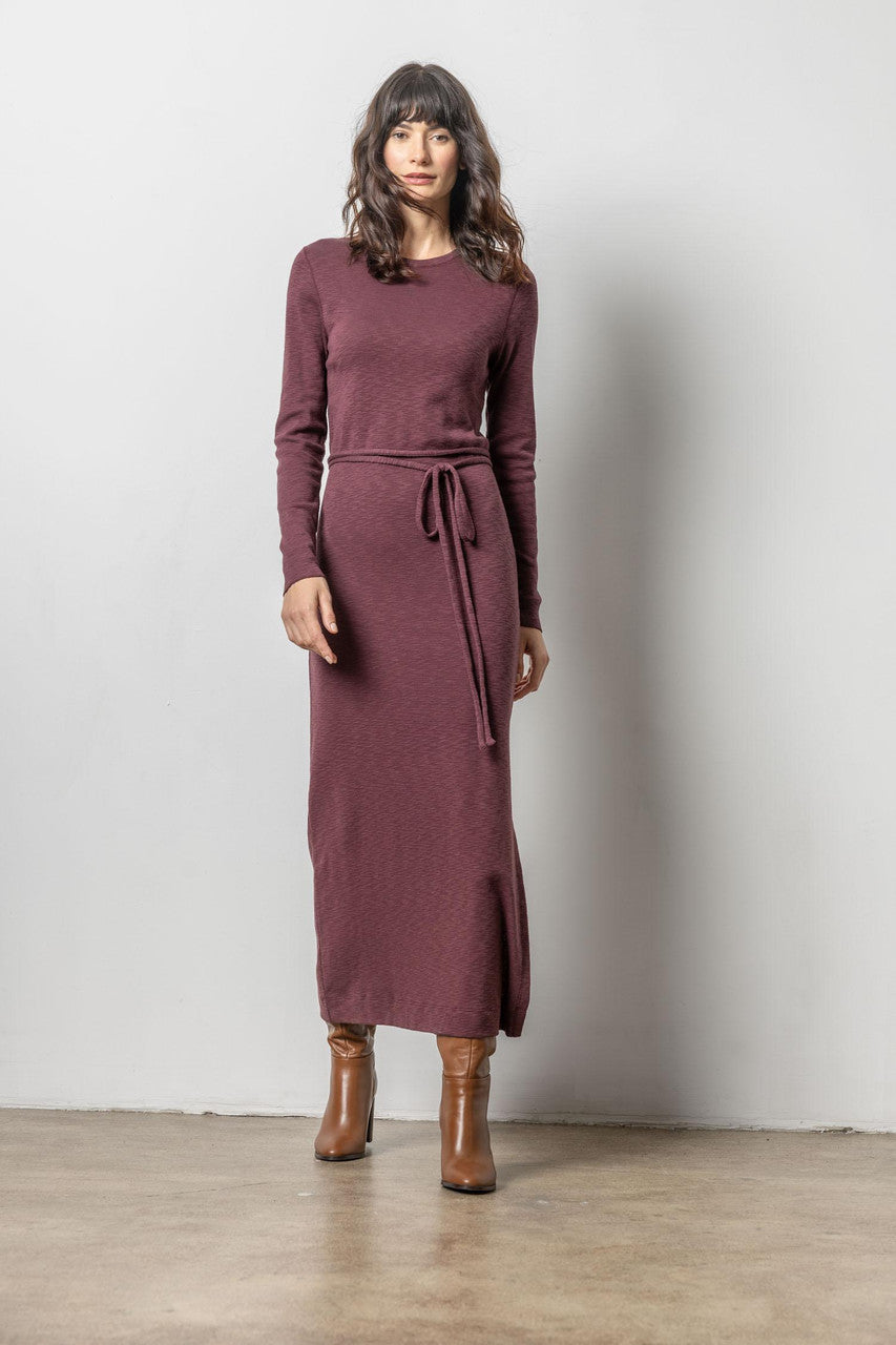 Belted Maxi Column Dress - Wine