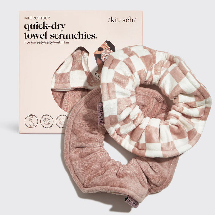 KITSCH Quick Dry Towel Scrunchies - Terracotta Checker