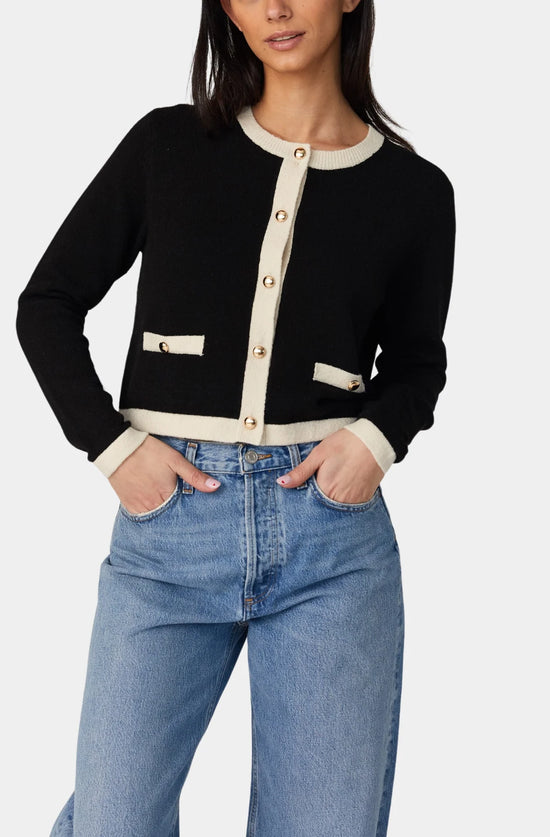 FRENCH CONNECTION Vhari Contrast Cardigan - Black/Classic Cream