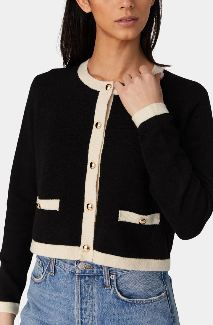 FRENCH CONNECTION Vhari Contrast Cardigan - Black/Classic Cream