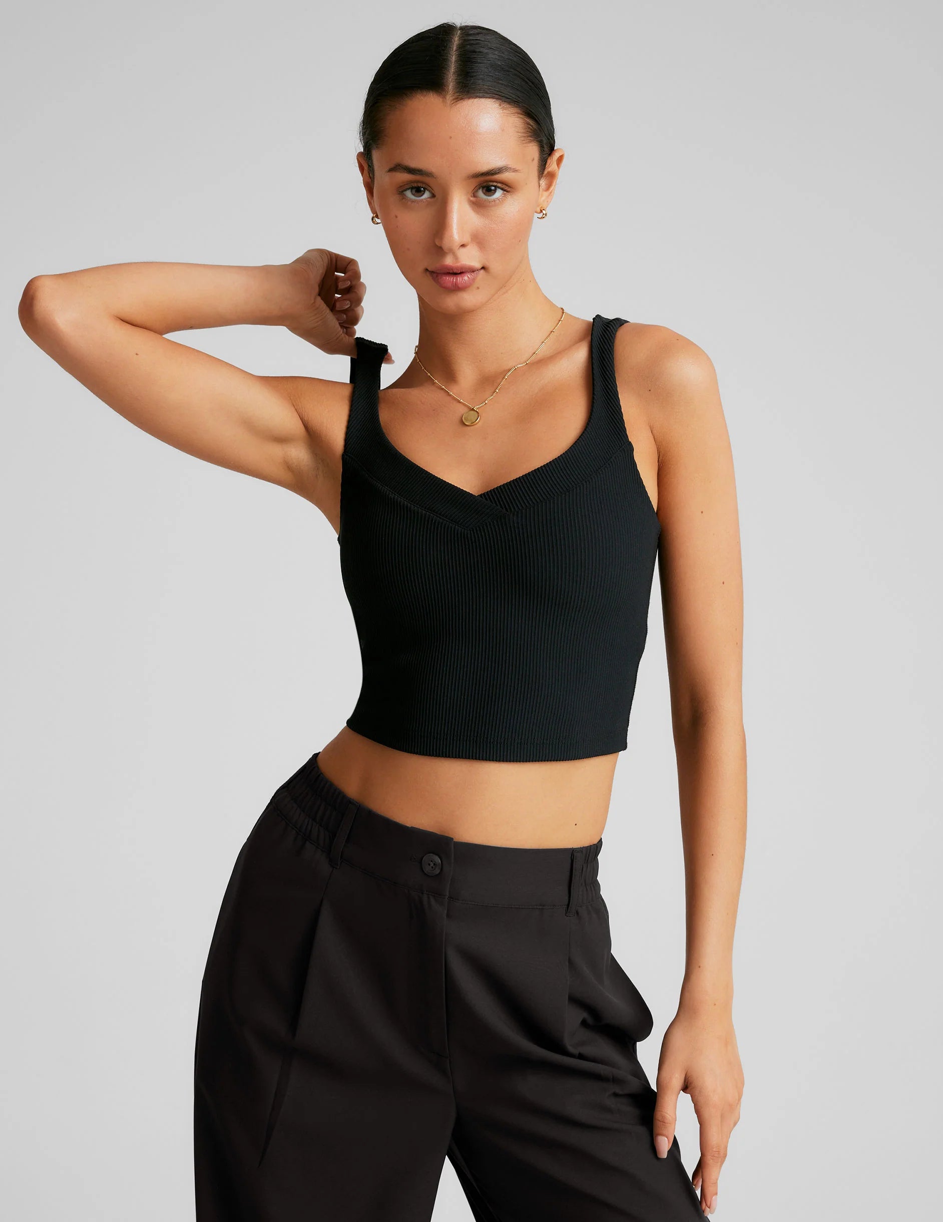 Impulse Ribbed Cropped Tank - Black Onyx