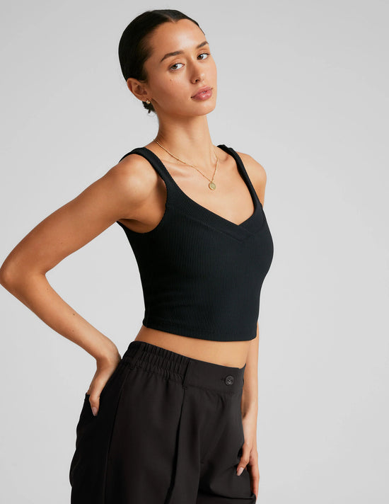 Impulse Ribbed Cropped Tank - Black Onyx