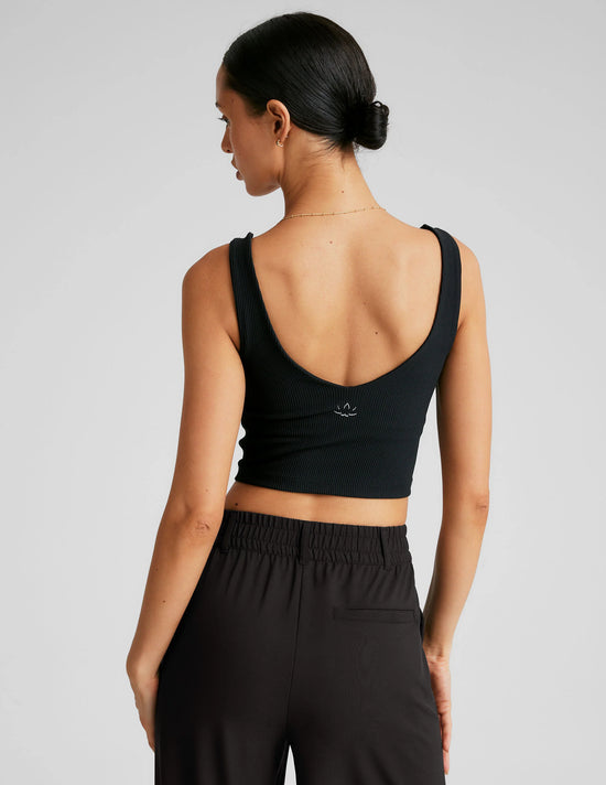 Impulse Ribbed Cropped Tank - Black Onyx