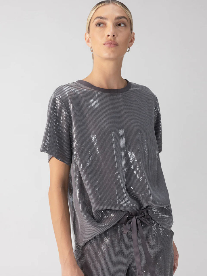 Perfect Sequin Tee - Gunmetal