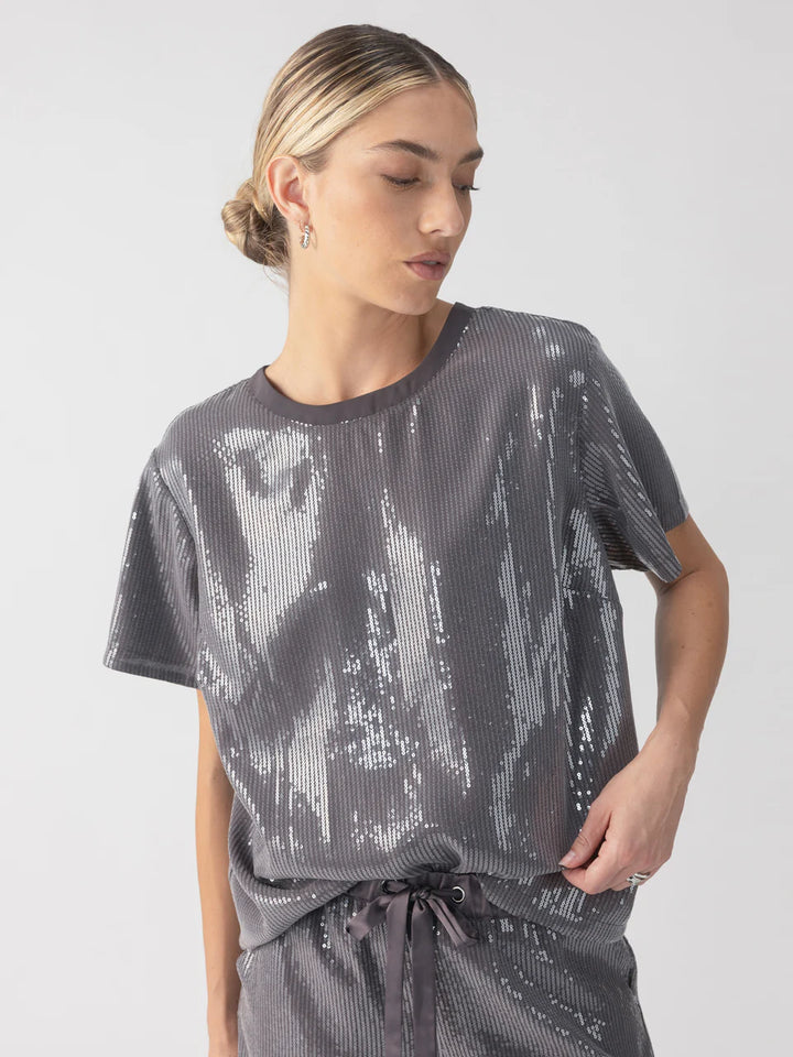 SANCTUARY Perfect Sequin Tee - Gunmetal