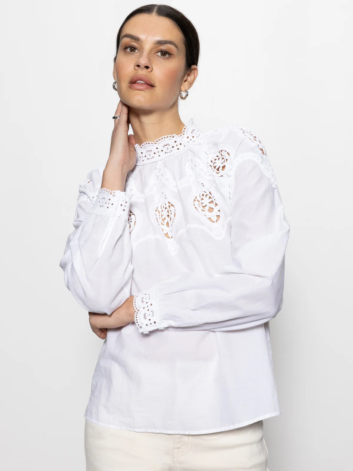 Lace Popover Blouse - White