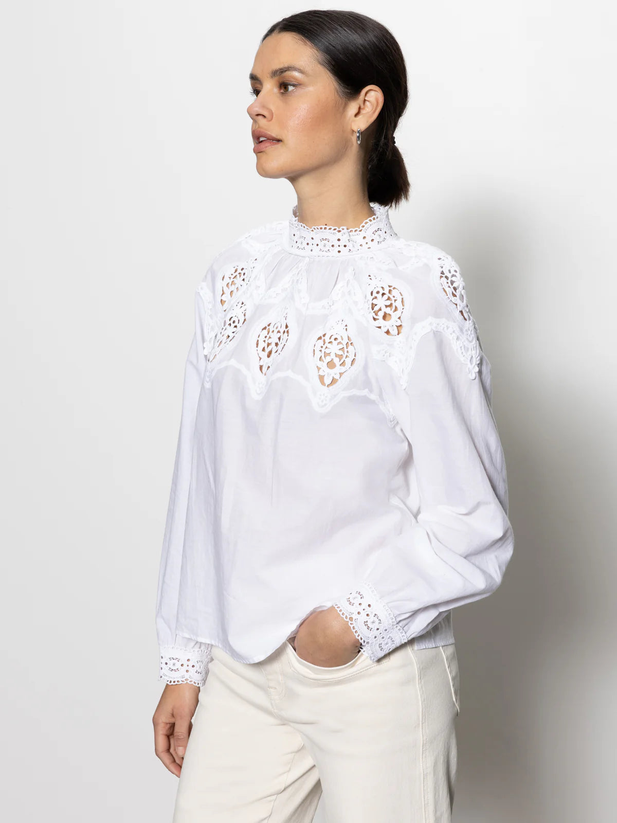 Lace Popover Blouse - White