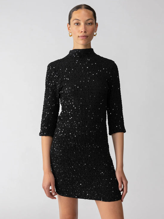 SANCTUARY Holiday Smocked Sequin Dress - Black