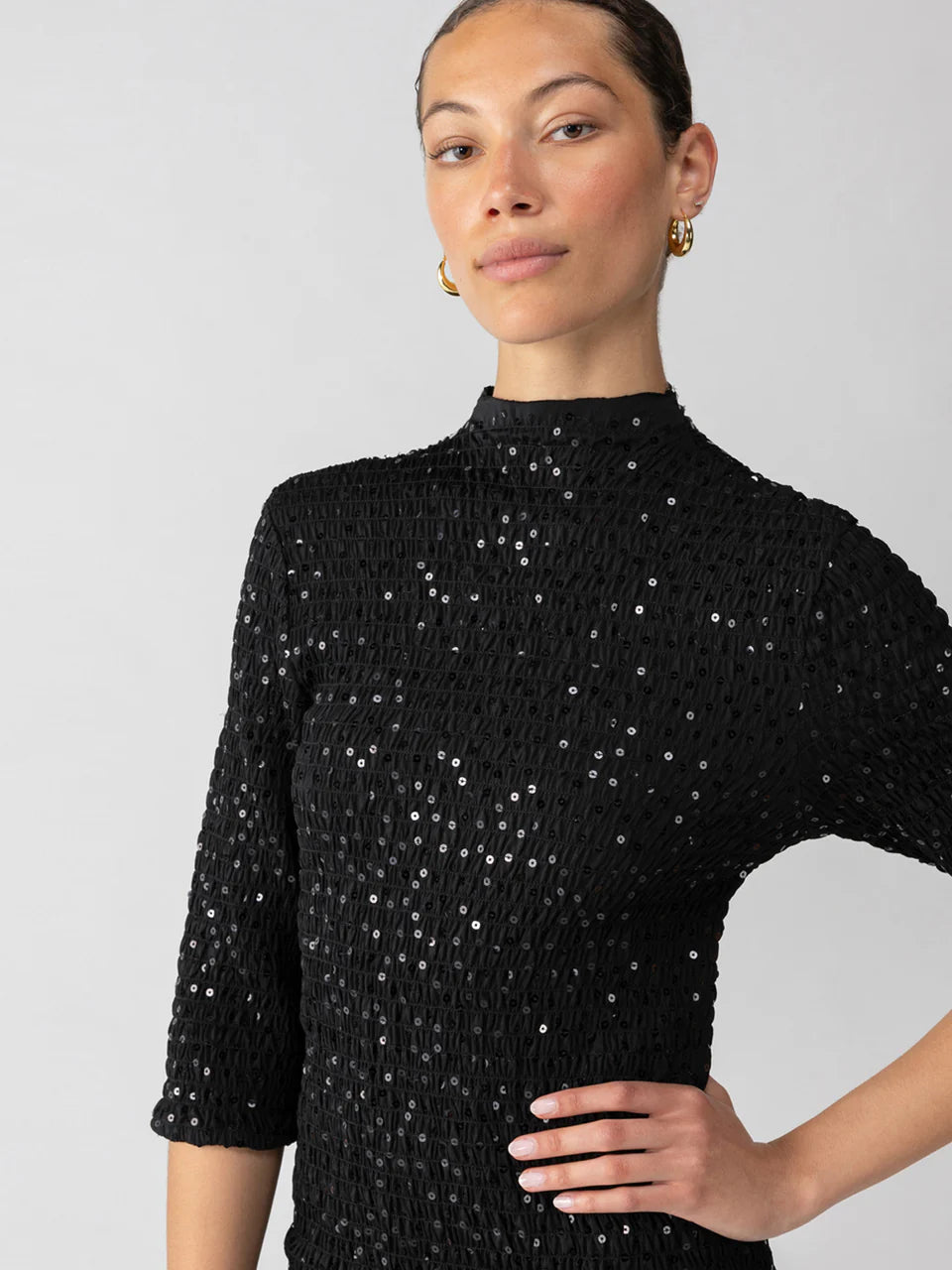 SANCTUARY Holiday Smocked Sequin Dress - Black