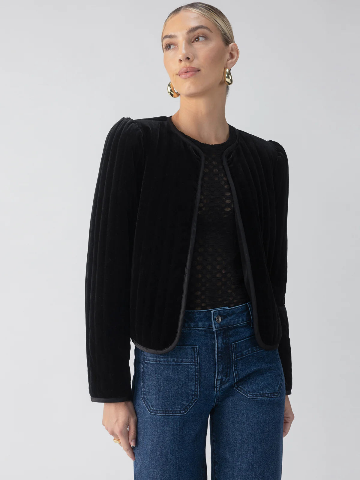 SANCTUARY Quilted Velvet Jacket- Black