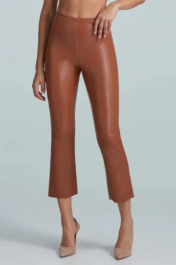 Faux Leather Cropped Flare - Cocoa