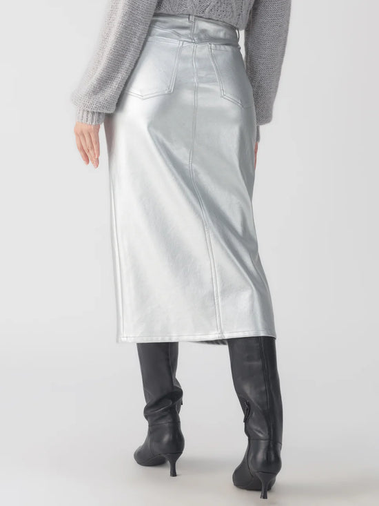 SANCTUARY Leather Like Midi Skirt - Silver