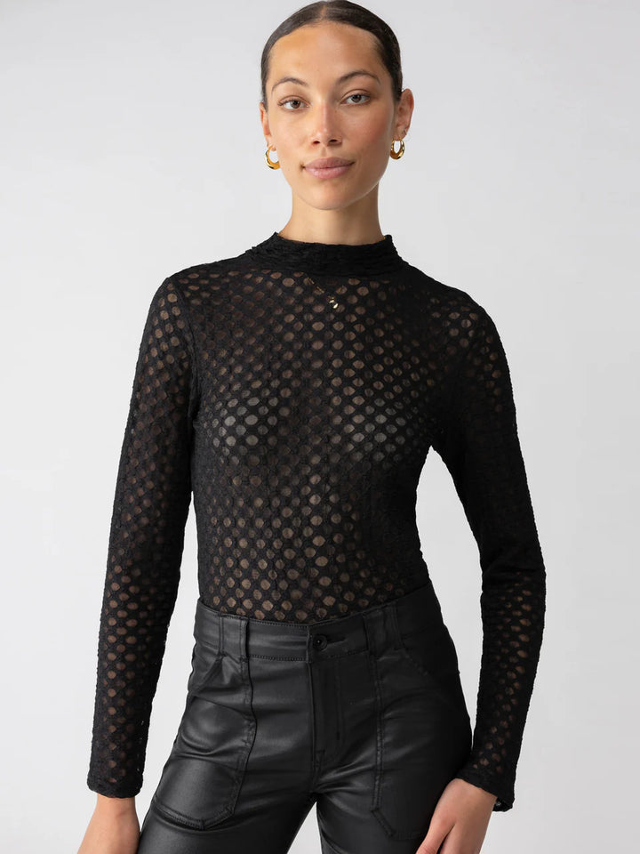 SANCTUARY L/S Lace Mock Top - Black