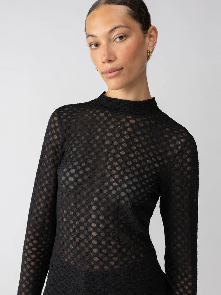 SANCTUARY L/S Lace Mock Top - Black