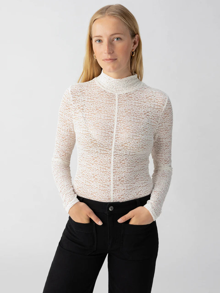 SANCTUARY Long Sleeve Textured Mock - Chalk