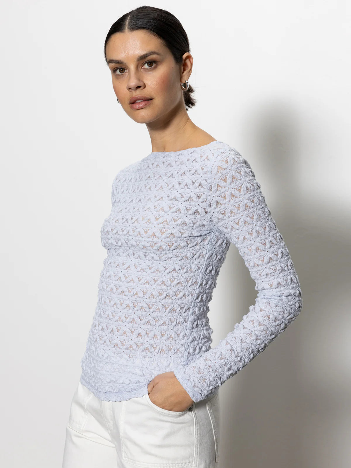 Long Sleeve Boatneck T-Shirt -Sky Blue