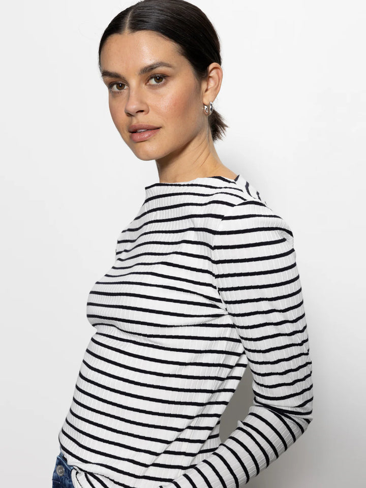 Long Sleeve Boatneck T-Shirt -Chalk/Black  Stripe