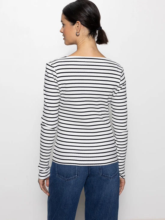 Long Sleeve Boatneck T-Shirt -Chalk/Black  Stripe