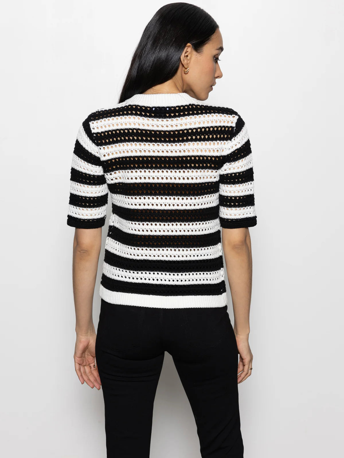 Open Knit Sweater Jacket - Chalk/Black Stripe