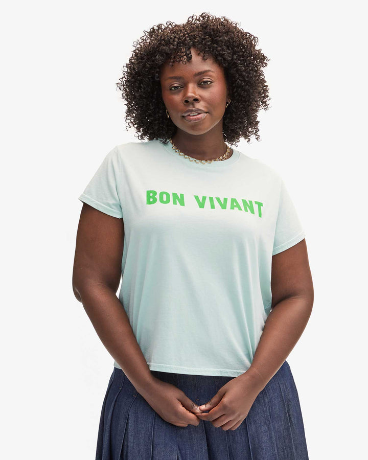 CLARE V. Classic Tee Bon Vivant- Sky Blue w/ Grass