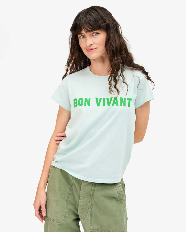 CLARE V. Classic Tee Bon Vivant- Sky Blue w/ Grass