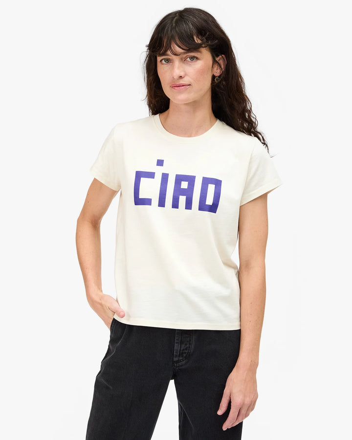 CLARE V. Classis Tee Ciao - Cream w/ Royal