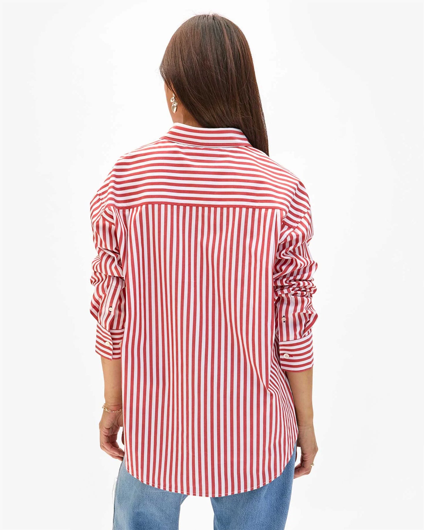 CLARE V. Emilette Oversized Shirt - Red & Cream