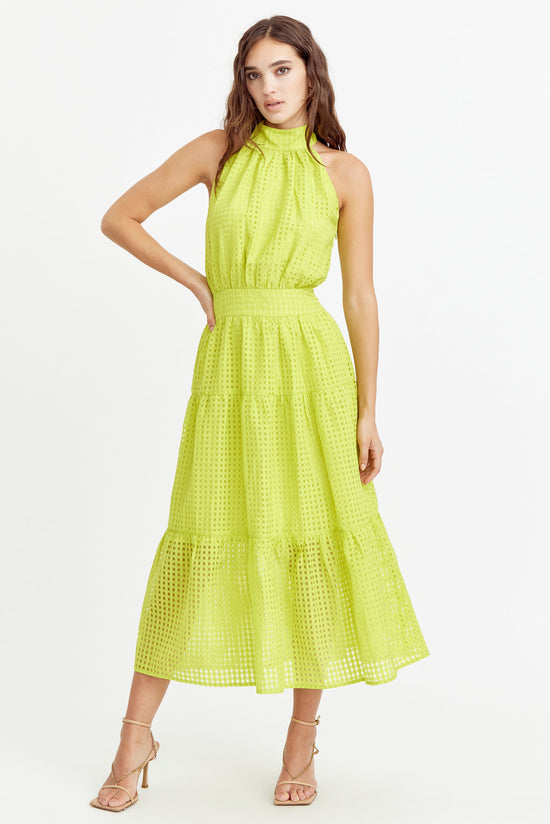 ADELYN RAE Angel Seersucker Halter Dress - Cyber Lime