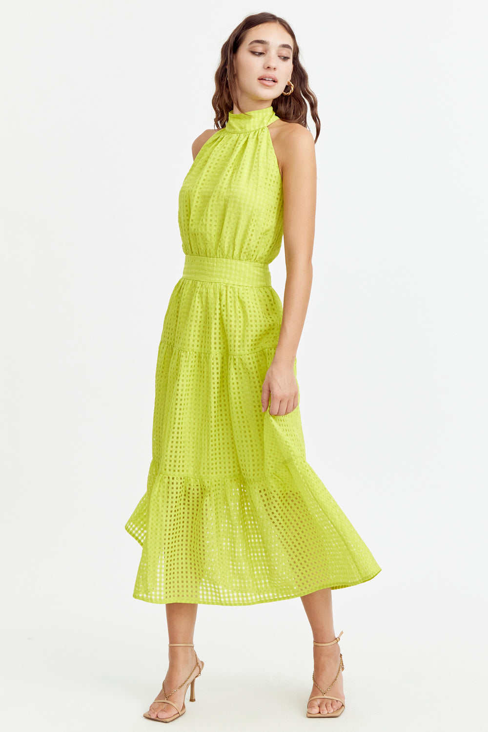 ADELYN RAE Angel Seersucker Halter Dress - Cyber Lime