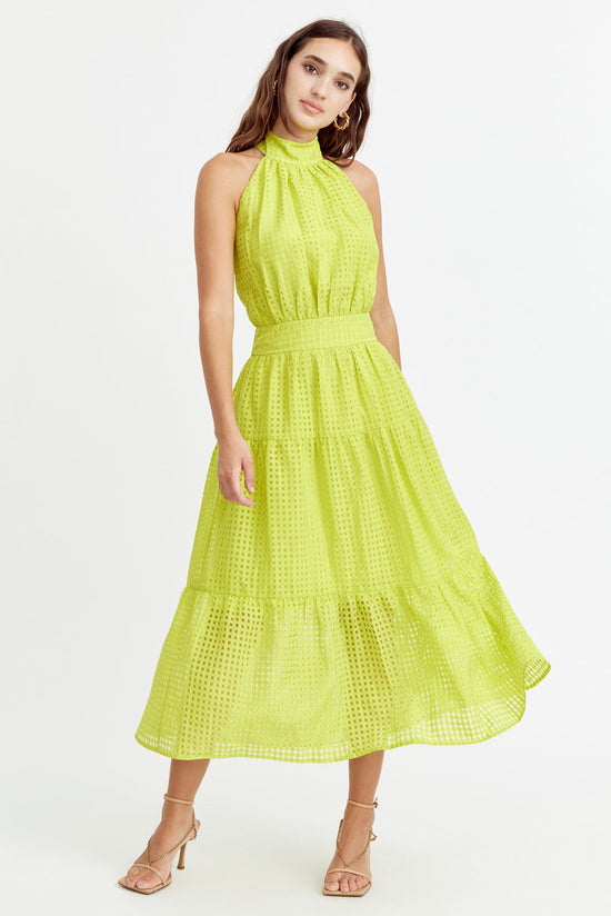 ADELYN RAE Angel Seersucker Halter Dress - Cyber Lime