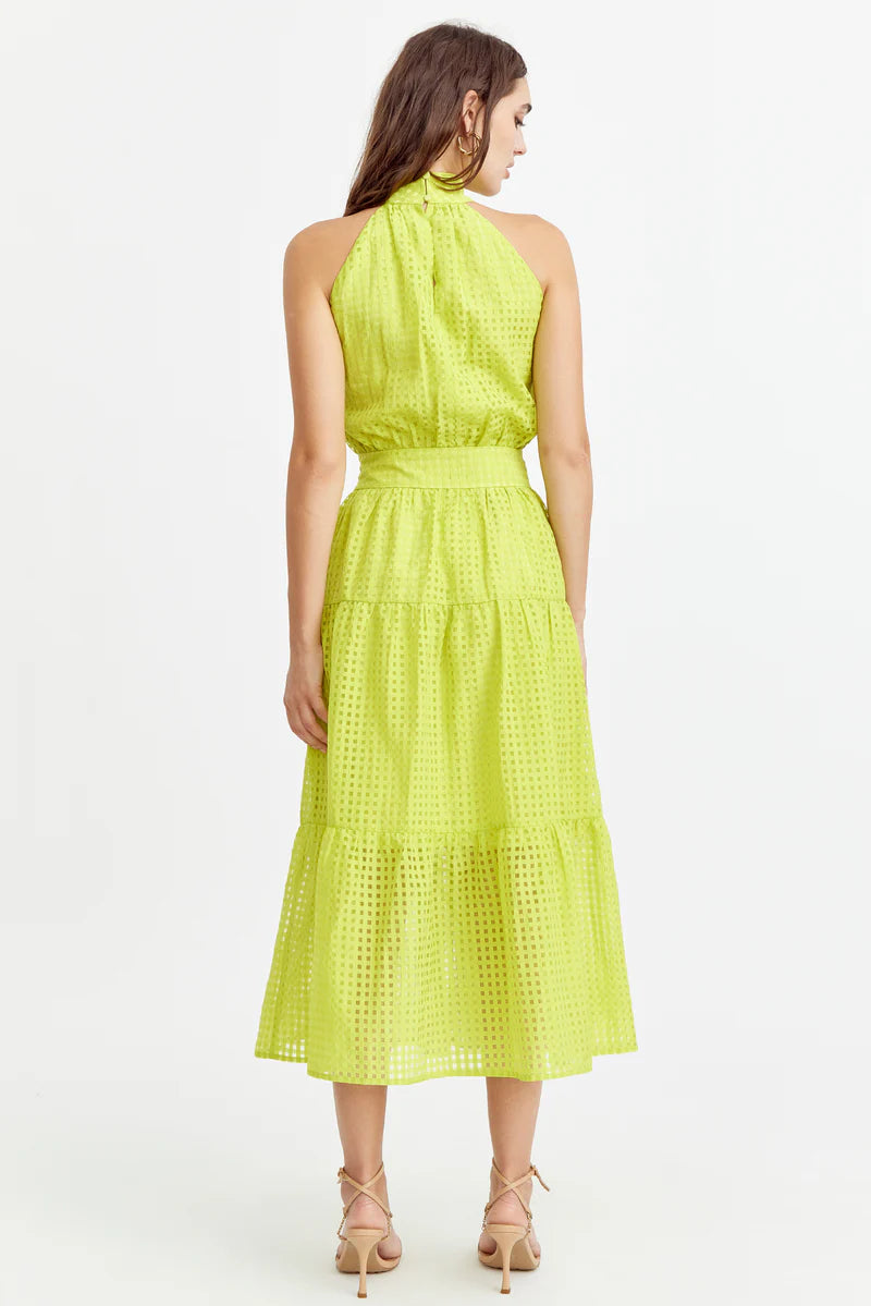 ADELYN RAE Angel Seersucker Halter Dress - Cyber Lime