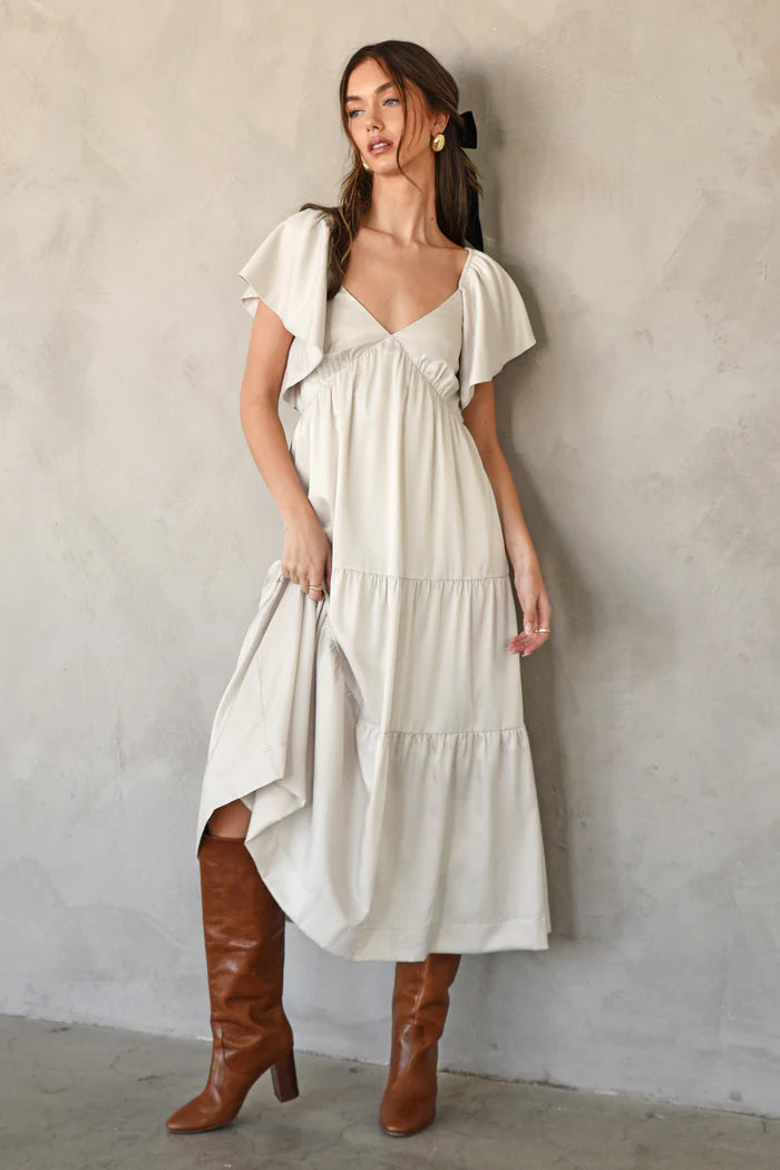 ADELYN RAE Tessa Midi Dress - Vanilla