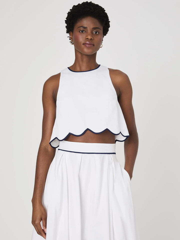 Alexis Cotton Scallop Top - Summer White