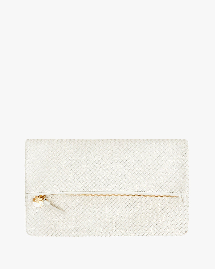 CLARE V. Foldover Clutch W/Tabs-Diagonal Woven Brie