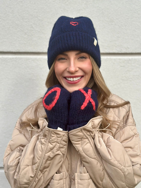 MERSEA Sailor Love Knit Heart Beanie - Oxford Blue/Oat