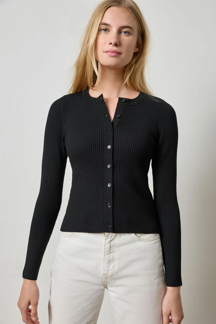 Cropped Ribbed Cardigan - Black