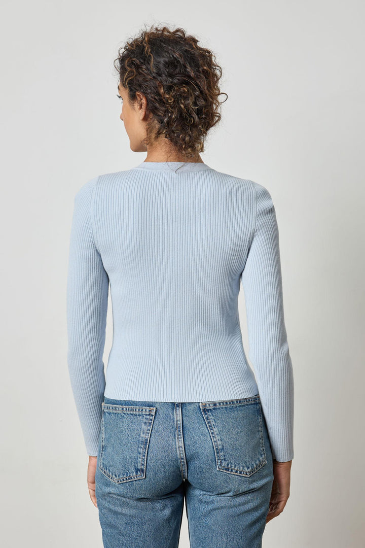 Cropped Ribbed Cardigan - Tide