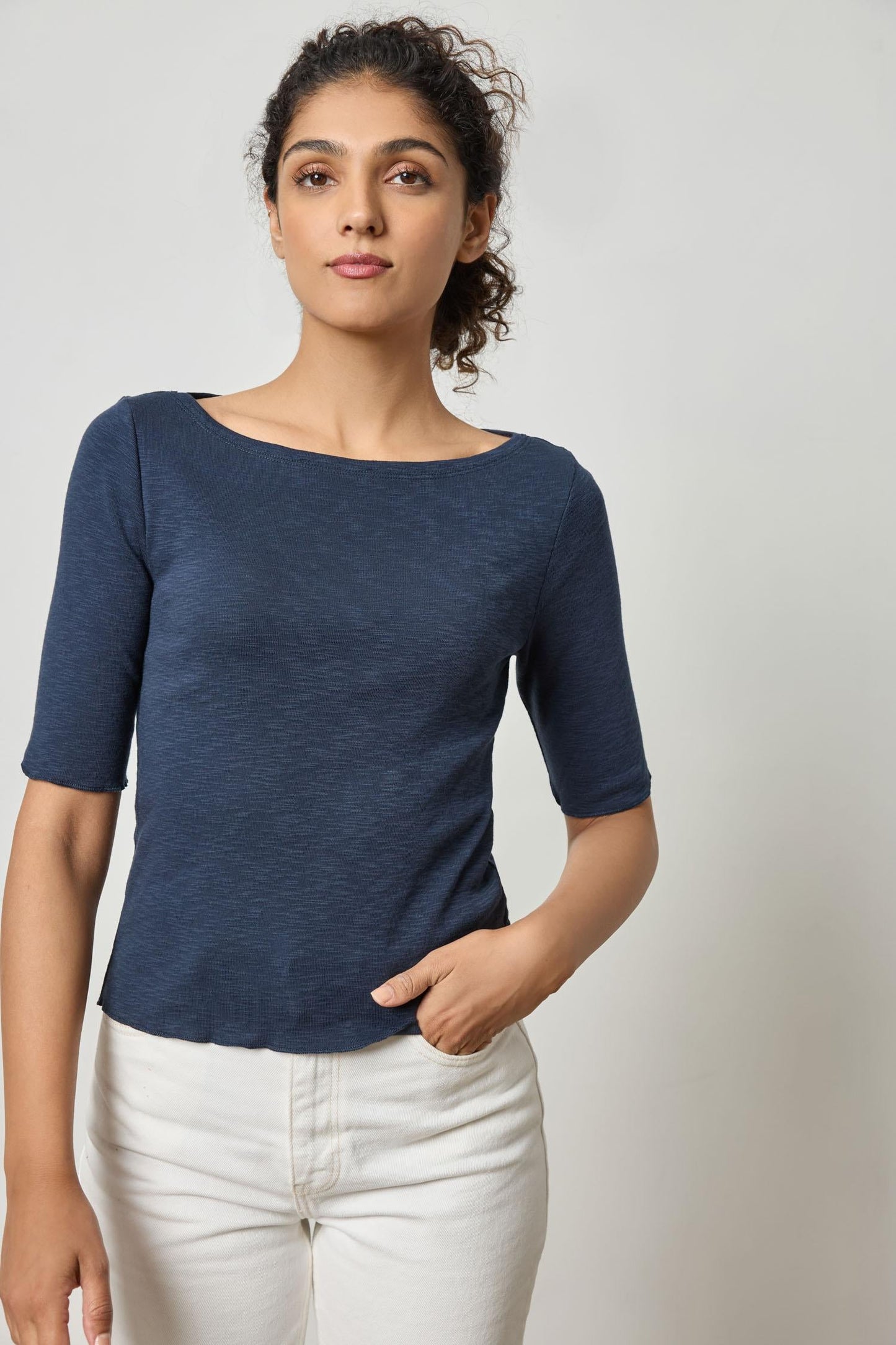 Elbow Sleeve Boatneck - Navy