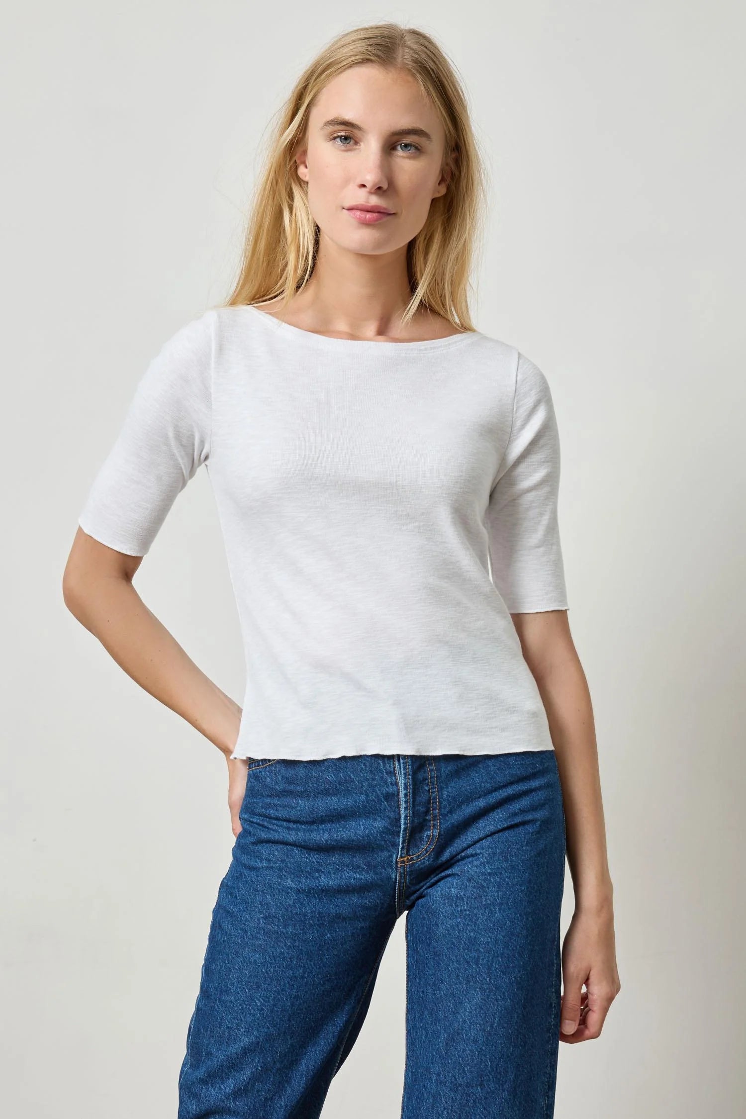 Elbow Sleeve Boatneck - White