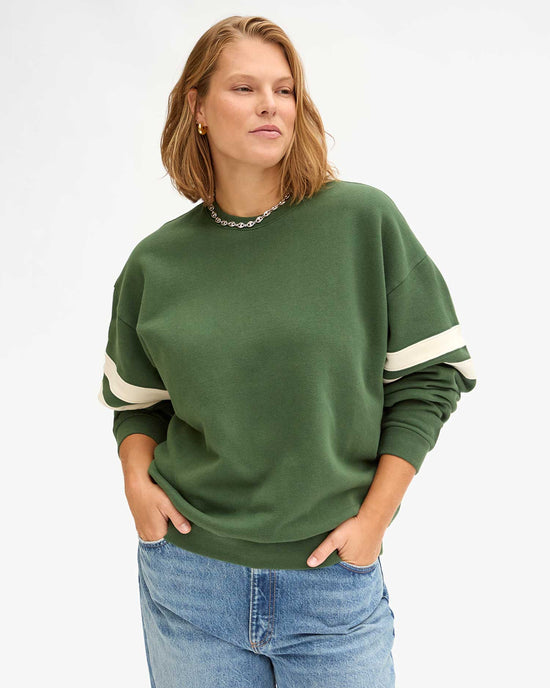 CLARE V. Oversized Varsity Sweatshirt - Forest