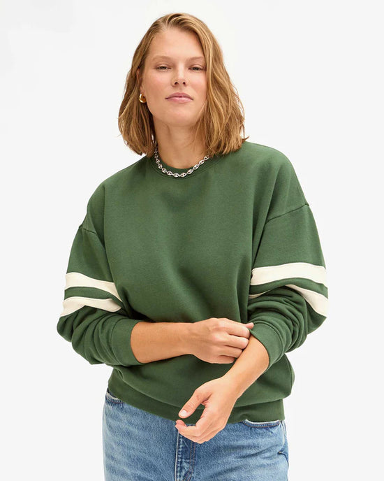 CLARE V. Oversized Varsity Sweatshirt - Forest