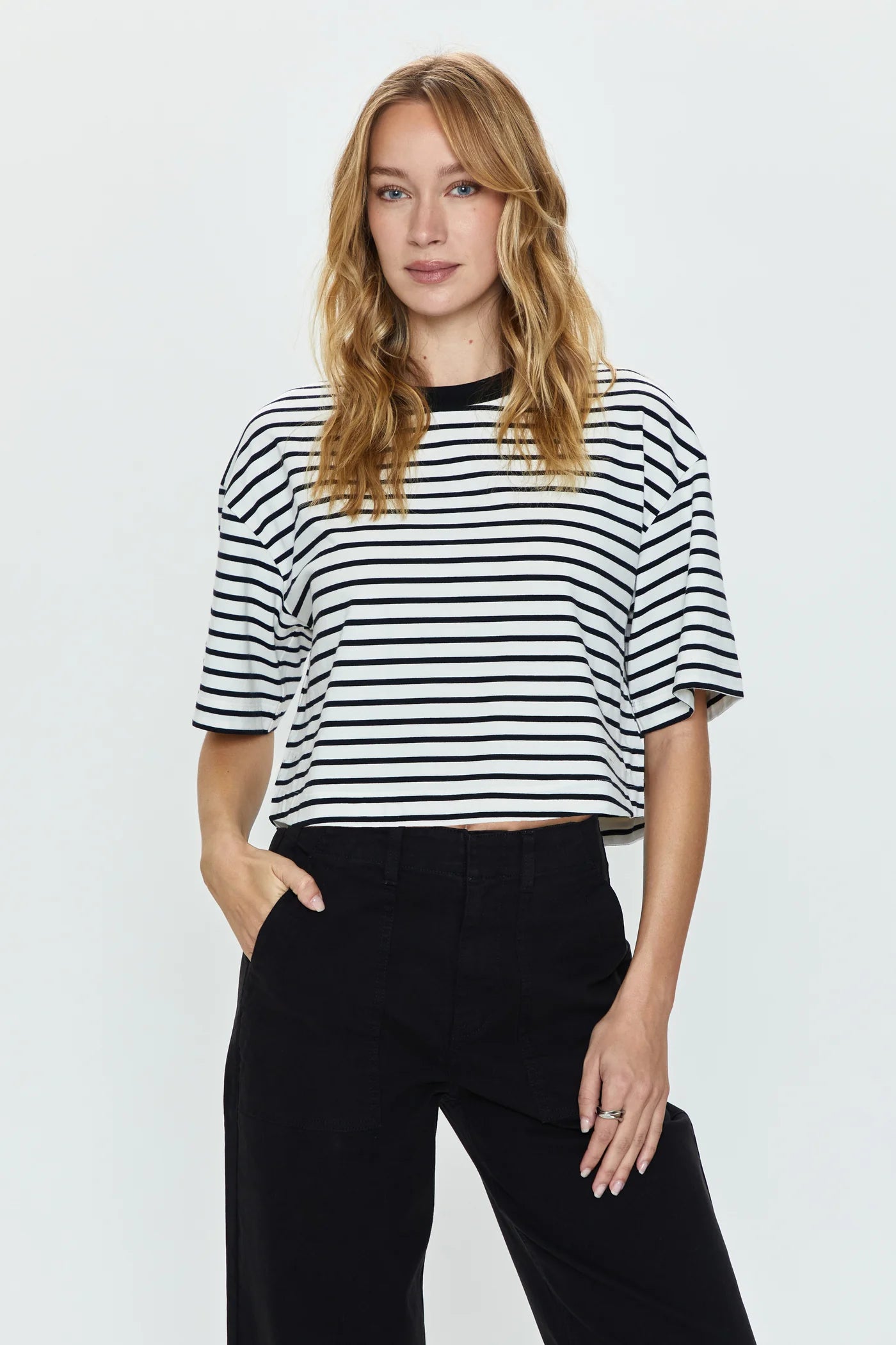 Mae Cropped Tee - Black & White Stripe