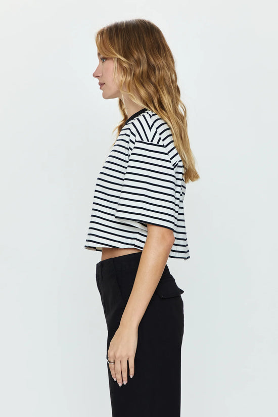 Mae Cropped Tee - Black & White Stripe