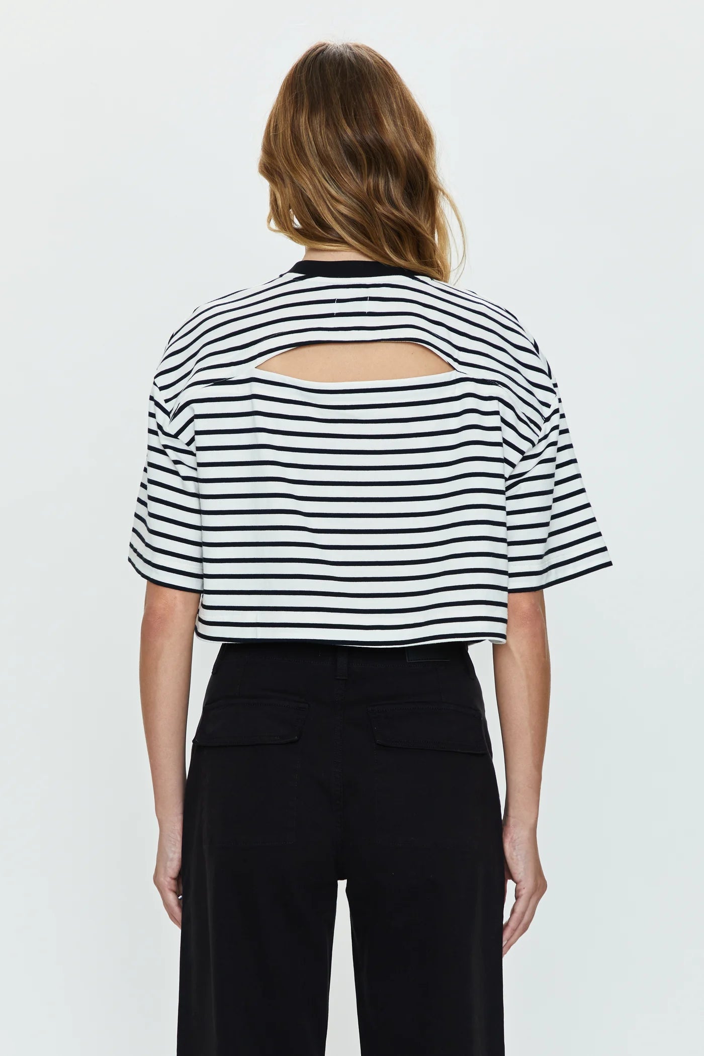 Mae Cropped Tee - Black & White Stripe