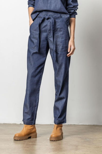 LILLA P Denim Belted Pant  - Dark Wash