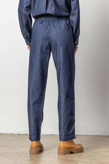 LILLA P Denim Belted Pant  - Dark Wash