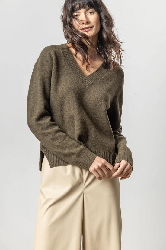 Felted Easy V-Neck Sweater - Deep Pine