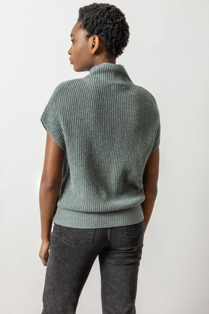 LILLA P Ribbed Funnel Neck Sweater - Heron