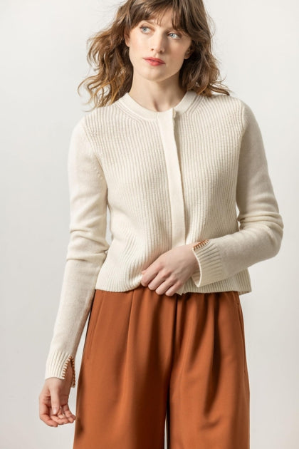 LILLA P Ribbed Cardigan Sweater - Ivory